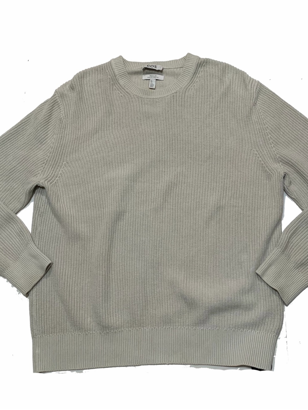 COS Men's Light Stone Crewneck Ribbed Sweater